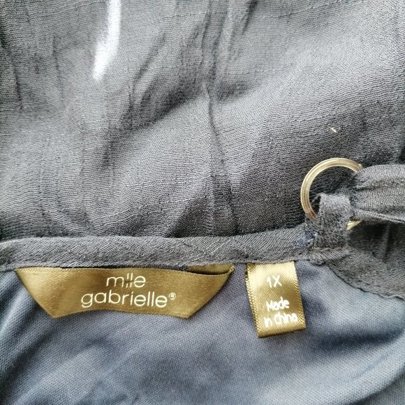 Mlle Gabrielle Womens Blue Cold Shoulder Peasant Pom-Pom Boho Dress Size 1X - Picture 5 of 7